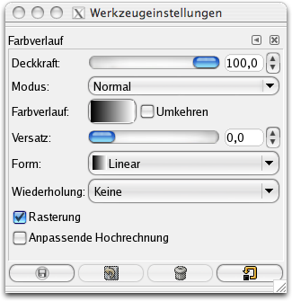 Eigenschaften für das Werkzeug Farbverlauf